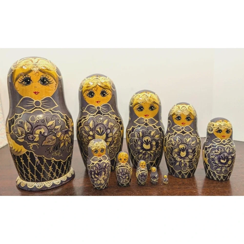 1993 Russian Sergiev Posad Matryoshka Nesting Dolls Set of 10 Signed 8